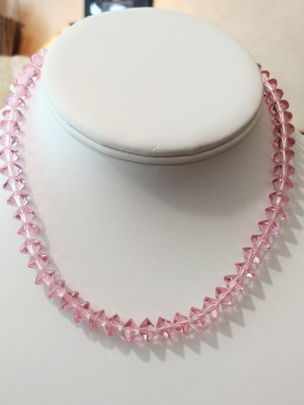 Vintage Signed Laguna 50s Pink Faceted Crystal Choker
